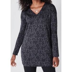 J. Jill Size M Simply Supima Cotton V-Neck Tunic Long Sleeve Gray Black Leopard